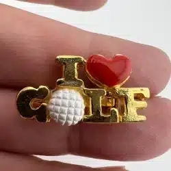 I Love Golf w/ Heart & Golf Ball Gold Toned Pin - Used