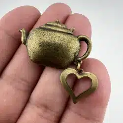Vintage Teapot With Heart Charm Lapel Hat Pin