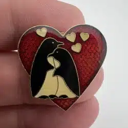 Cute Lovey Dovey Penguin Heart Pin Enameled Goldtone by Gift Creations