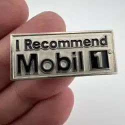 Vintage I Recommend Mobil 1 Rectangle Silver Tone Lapel Hat Pin