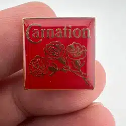 Vintage Carnation Brand Logo Advertising Pin With Roses