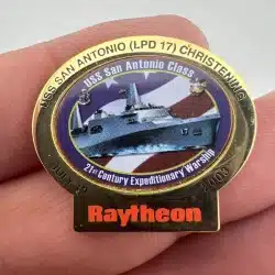 USS SAN ANTONIO (LPD 17) CHRISTENING JULY 19 2003 RAYTHEON LAPEL HAT PIN