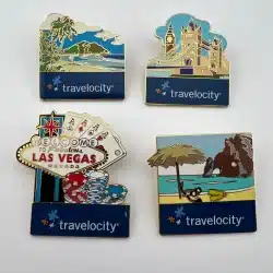 Travelocity Lapel Hat Pin Set - 4 Pins including Las Vegas and London Bridge