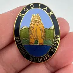 Kodiak National Wildlife Refuge Lapel Hat Pin with Brown Bear, Mountains, Sea