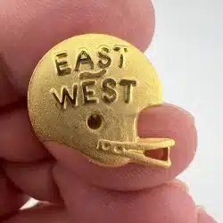 Vintage NCAA EAST vs West Football Helmet Shape Gold Tone Hat Tie Lapel Pin Back