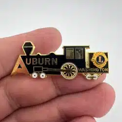 Vintage Auburn Washington Lions Club Train Lapel Hat Pin Brooch *curved pin*