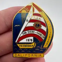 Vintage Lions Club Sailboat Brooch Pin - 4L6 1976 25th Anniversary San Diego