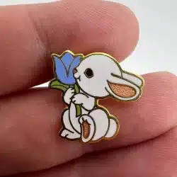 VTG 1983 Hallmark Cards Easter Bunny Rabbit with Blue Tulip Enamel Lapel Pin