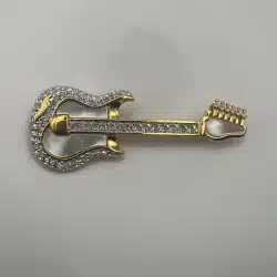 Mother Of Pearl and Rhinestone Guitar Brooch Pin by Butler