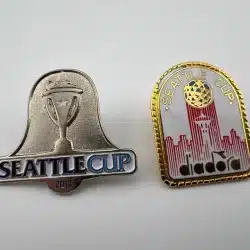 Set of 2 Seattle Cup Football Soccer Game Pin Lapel Badge Tie Tac - Used
