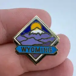Wyoming State Lapel Pin with Mountains, Snow, and Sun - Vintage - Corrosion