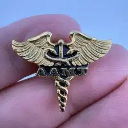 AAMT Medical Transcription Gold Tone Enamel Pin