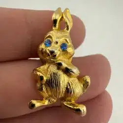 Easter Bunny Rabbit Lapel Pin With Faux Sapphire Blue Eyes