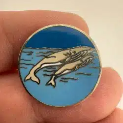 Vintage Blue Whales Circular Lapel Hat Pin - *READ*