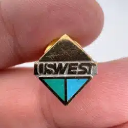 US West Telephone Gold Tone Metal & Enamel Lapel Pin - Scratches