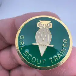 Girl Scout Trainer Lapel Hat Pin with Owl - Green and Gold Tone - RARE