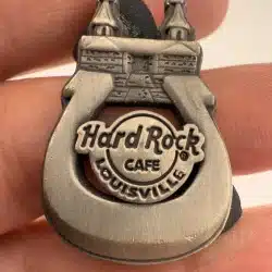 Hard Rock Cafe Louisville Kentucky Pin featuring Churchill Downs and a Horseshoe