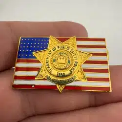 1990 King County Washington Police Officer Badge On American Flag Lapel Pin