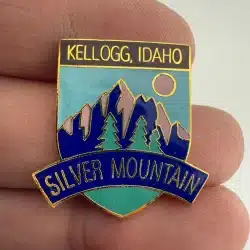 Silver Mountain Resort Kellogg Idaho Ski Pin with Mountain, Sun, and Trees
