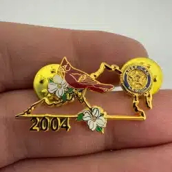 2004 American Legion Lapel Hat Pin with Cardinal and Flowers