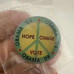 President Obama 2008 Hope Change Vote Over Peace Symbol Pin
