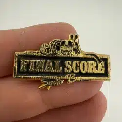 Final Score Sports Bar Pin with Baseball, Basketball, Helmet, and Pins at Top