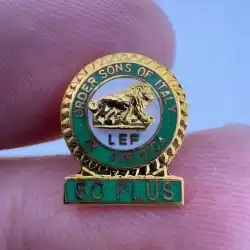 LEF Order Sons of Italy in America 50 Plus Year Member Gold Tone Tie Tack Pin