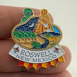 Roswell New Mexico Lapel Pin with Green Alien, Spaceship, etc