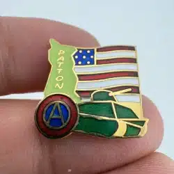 PATTON MAIN BATTLE TANK WITH AMERICAN FLAG LAPEL HAT PIN