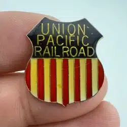 Vintage Union Pacific Railroad Badge Shaped Pin *yellowing / scratches*