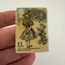 Alice in Wonderland Genuine Postage Stamps Pin Made In San Francisco