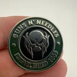 GNN Guns N' Needles Tattoo Shop Minneapolis, Minnesota Pin - Established 2009