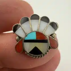 Vintage Multi Stone Inlay Sun Face Pin Brooch - *Read Description*