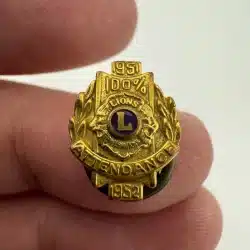 1951-1952 Lions Club Screwback Pin - 100% Attendance - By Leavens MFG MASS