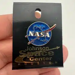 NASA Logo Pin on Original Johnson Space Center Houston Texas Plastic Hanger - PD