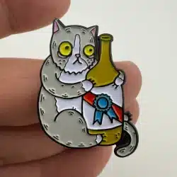 Cat Drinking Beer Dual Clasp Pin