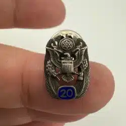 Vintage Sterling Silver + Enamel ARMY 20 Year Service Lapel Pin - LS + SS