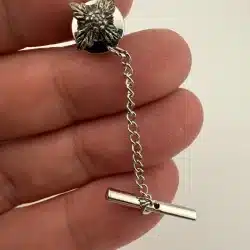 Sterling Floral Flower Tie Tack Pin On Chain With Bar - Uncleaned