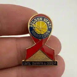 1996 Golden State Warriors Until There's A Cure Red Ribbon Pin by Peter David
