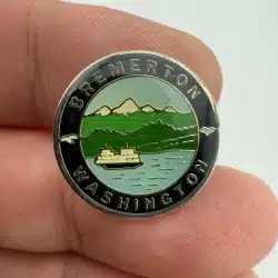 Bremerton Washington Pin with Puget Sound, Ferry Boat?, and Olympic MTNs
