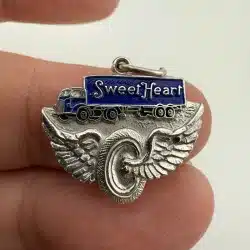 Blue SweetHeart Truck Over Winged Wheel Charm or Pendant