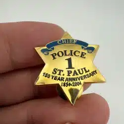 St. Paul Minnesota Police 150 Year Anniversary Chief Dual Clasp Mini Badge Pin