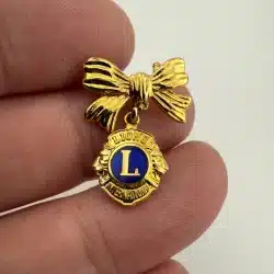 Lions Club International Ribbon Bow and Hanging Charm Pin Brooch