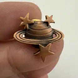 Saturn Planet Pin with Stars - Copper/Bronze Toned - Stamped JJ