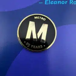 Alternative view of LACMTA Los Angeles Metro 25 Years Of Service Pin *scuff marks / wear*