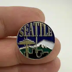 Vintage Seattle Washington Pin with Space Needle, Mt. Rainier, Skyline, Umbrella