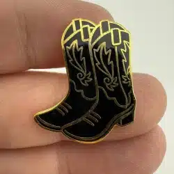 Black Cowboy Boots Lapel Hat Pin With Gold Tone Highlights