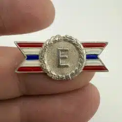 WW2 Army Navy E Award Pin Brooch - Sterling Silver - Red White and Blue Enamel