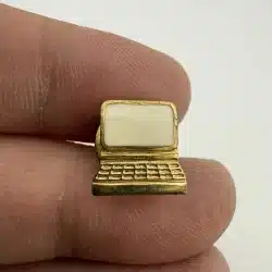 Vintage Computer or Laptop Lapel Hat Pin with White Enamel