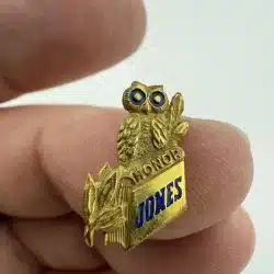 Vintage Jones Owl Honor Award Lapel Pin - Gold Tone